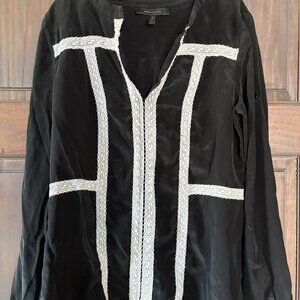 BCBG Black and white lace top- silky - SMALL Width 18.5 length 25